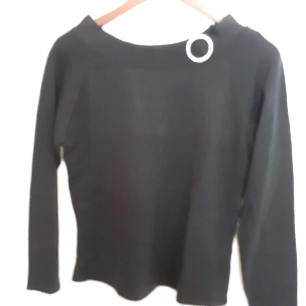 Pappagallo Black Sweater with Rhinestone Accent Long Sleeve Size Small EUC